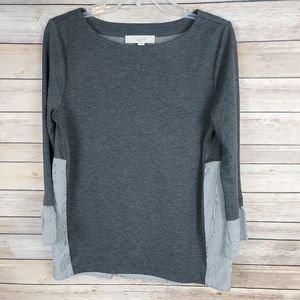 LOFT Women's Knit Top Small Gray Blouse Back Long Sleeve